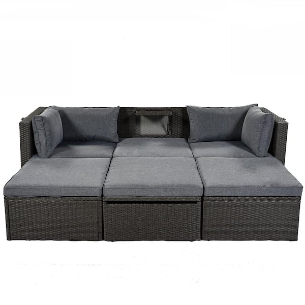 Willit 4-Piece Wicker Outdoor Day Bed with Canopy, Gray Cushions