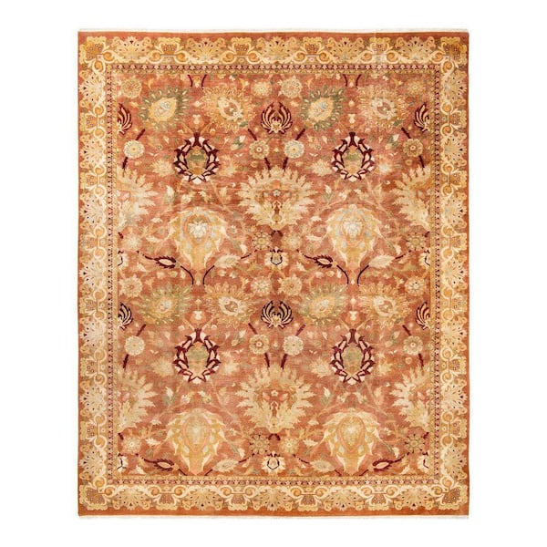 Eclectic Brown 9 x 12 Oriental Wool Indoor Area Rug
