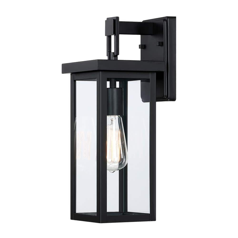 Hukoro 1-Light Matte Black Hardwired Outdoor Wall Lantern Sconce with ...