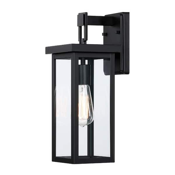 Hukoro 1-Light Matte Black Hardwired Outdoor Wall Lantern Sconce with Clear Glass Shade