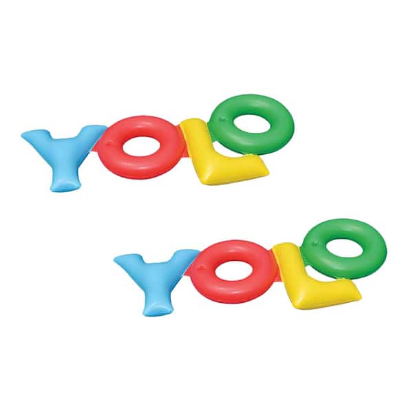 Swimline Red Vinyl Round Inflatable YOLO Swimming Pool Backyard Fun Raft Float Toy Tube (2-Pack)