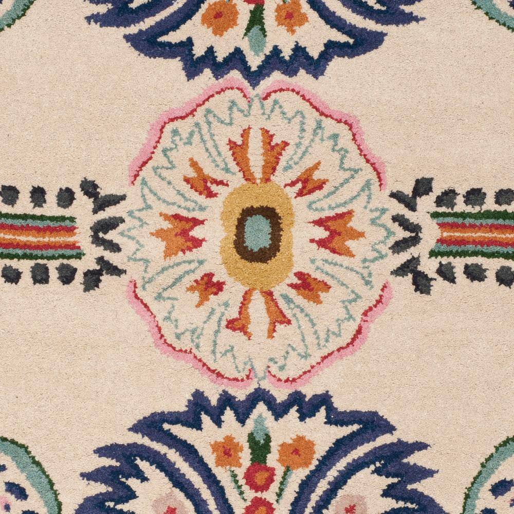 Bella Ivory and Blue Round Hand-Tufted Wool Area Rug