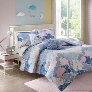 Bliss 4-Piece Blue 100% Cotton Twin Print Kids Comforter Set