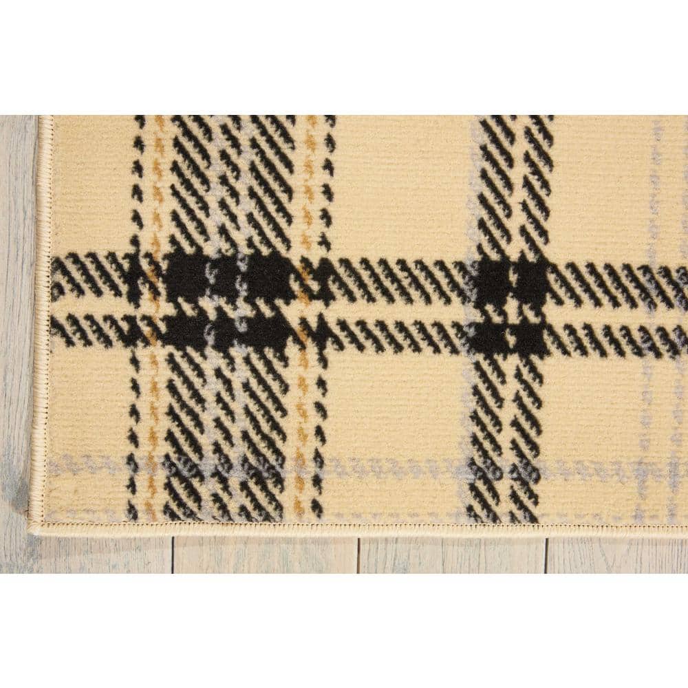 Handmade Cream & Black Plaid 5' x 7' Synthetic Area Rug