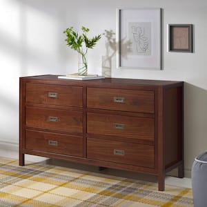 57-in. Classic Solid Wood 6-Drawer Dresser - Walnut