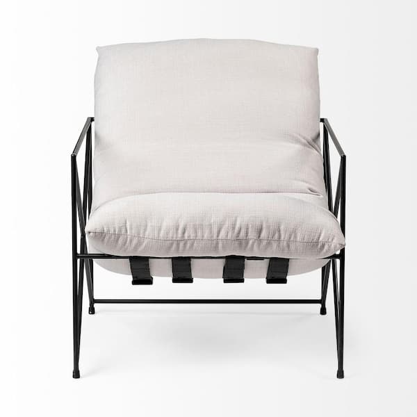 Cream Upholstered Padded Seat Accent Chair With Black Metal Frame Cream Upholstered Padded Seat Accent Chair With Black Metal Frame