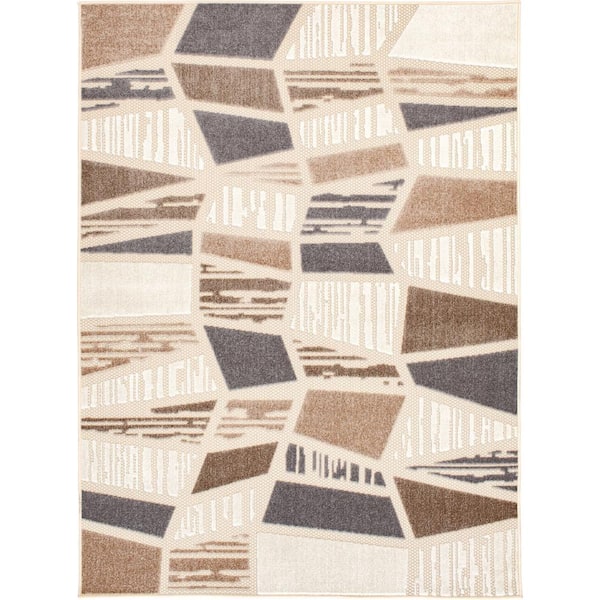 Brigingtin Cream/Brown 9 ft. 10 in. x 12 ft. 10 in. Geometric Polypropylene Indoor/Outdoor Area Rug