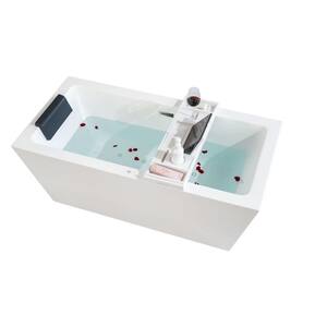 67 in. L X 32 in. W White Acrylic Freestanding Flatbottom Air Bubble Bathtub in White/Polished Chrome