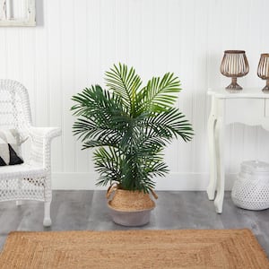 40 in. Areca Artificial Palm Tree in Boho Chic Handmade Cotton and Jute Gray Woven Planter UV Resistant (Indoor/Outdoor)