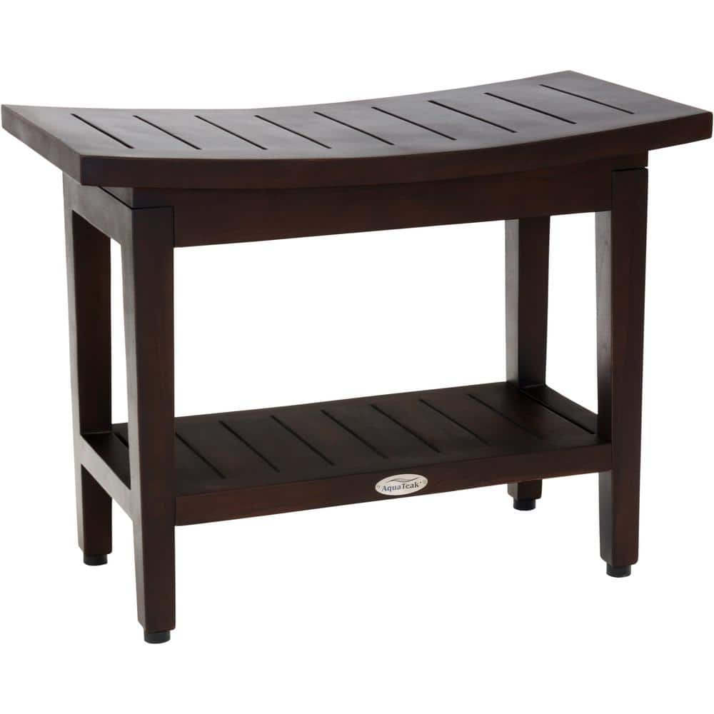 Patented 24 in. x 12 in. Maluku Mocha-Shield Freestanding Teak Shower Bench