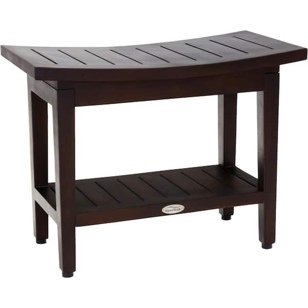 AquaTeak Patented 24 in. x 12 in. Maluku Mocha-Shield Freestanding Teak Shower Bench with Shelf Walk in Shower Seat