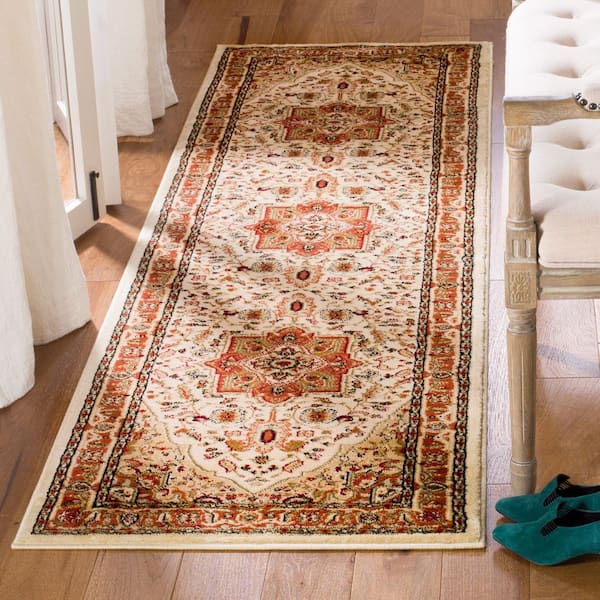 Lyndhurst Ivory/Rust 2 ft. x 18 ft. Floral Border Medallion Runner Rug