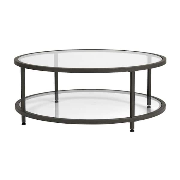 Contemporary Modern Design Tempered Glass Coffee Table with Black Metal Frame 