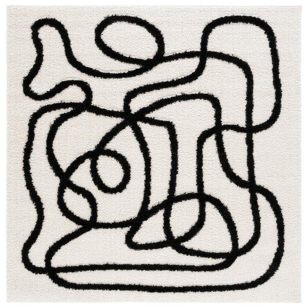 SAFAVIEH Norway  Ivory/Black7 ft. x 7 ft. Abstract Linear Square Area Rug