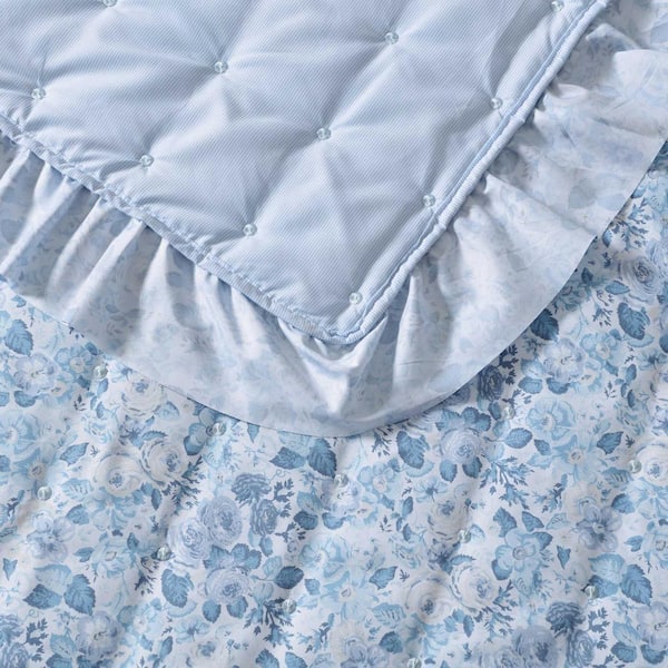 Laura Ashley Quartet 3-Piece Cashmere Blue Microfiber Full/Queen