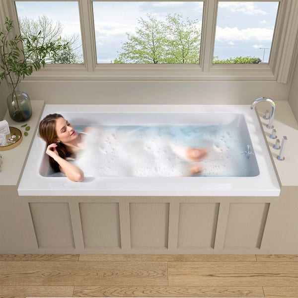 NTQ 54 in. x 32 in. Rectangular Drop-in Soaking Bathtub Acrylic Bathroom Soaking Bath Tub with Right Drain in White
