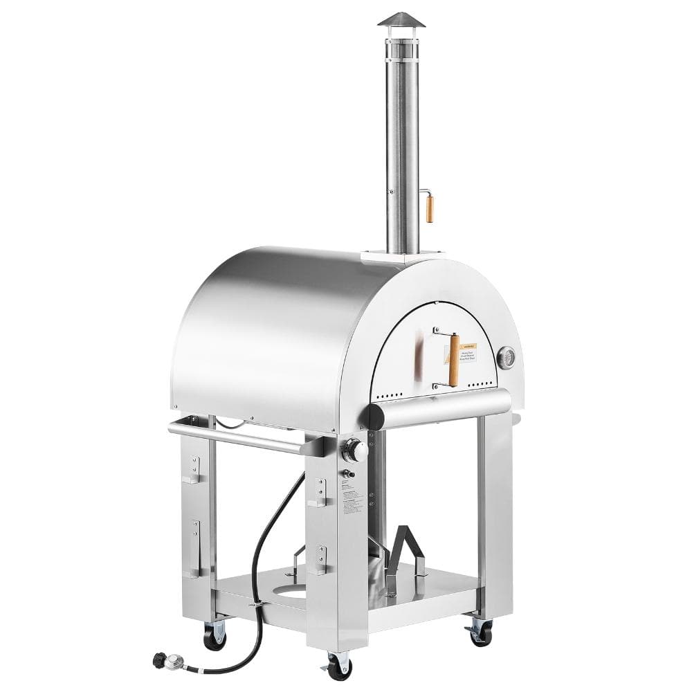 Portable Outdoor Pizza Oven 26 in. Pellet & Gas Powered with Cordierite Stone, Rolling Casters, Outdoor Cooking