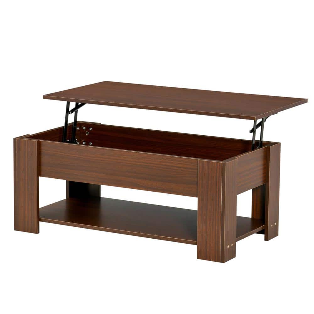 Modern Rectangular Lift-Top Coffee Table with Hidden Storage, Brown