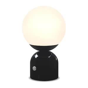 Mila 9.85 in. Classic Black Mid-Century Modern Integrated LED Bedside Table Lamp with Built-In 3-Way Dimmer