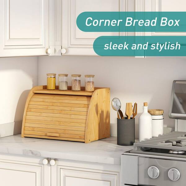 Numhew 1-Piece Large Capacity Natural Bamboo Corner Bread Box for