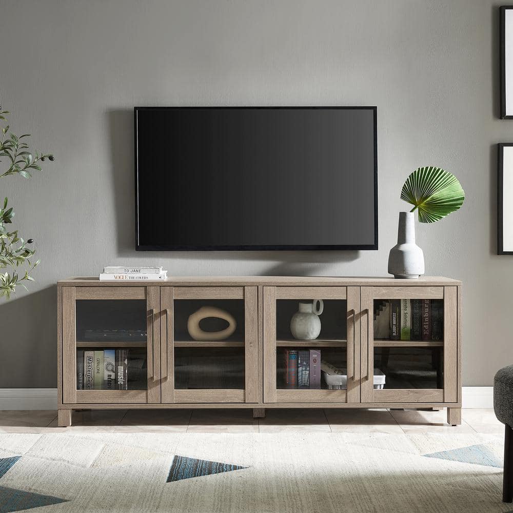Antiqued Gray 68" Classic TV Stand with Brass Hardware