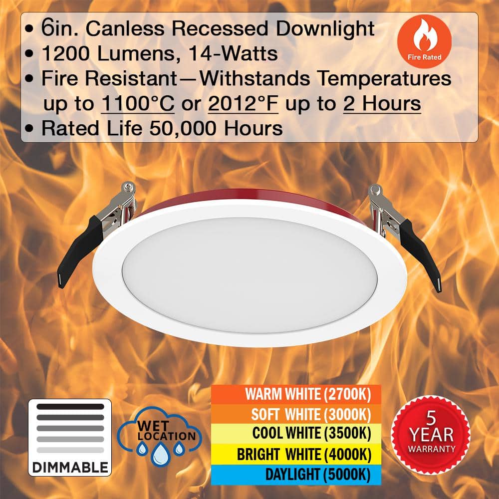 6-Inch Matte White Fire-Rated Canless LED Downlight