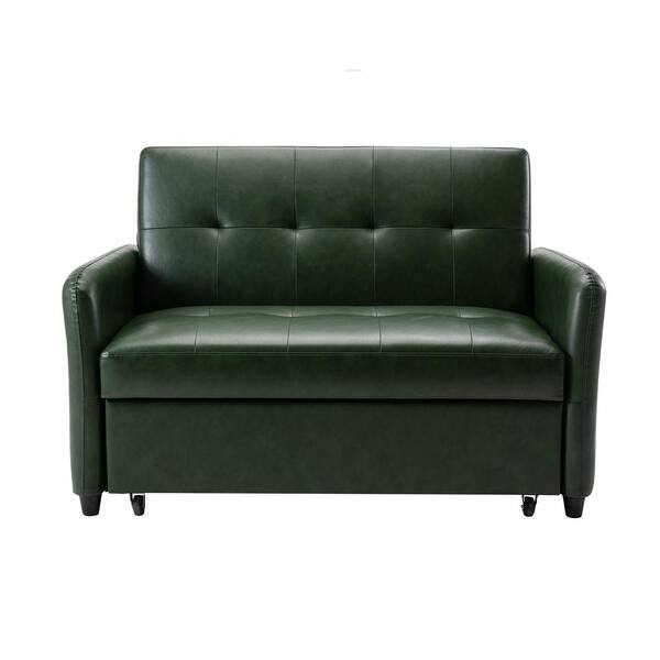 Qualfurn 52 in. Width Green PU Leather Twin Size Convertible Sofa Bed