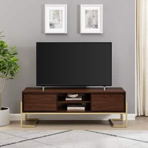 60 in. Dark Walnut Wood Modern TV Stand with 2 Drawers Fits TVs up to 65 in. with Removable Shelf