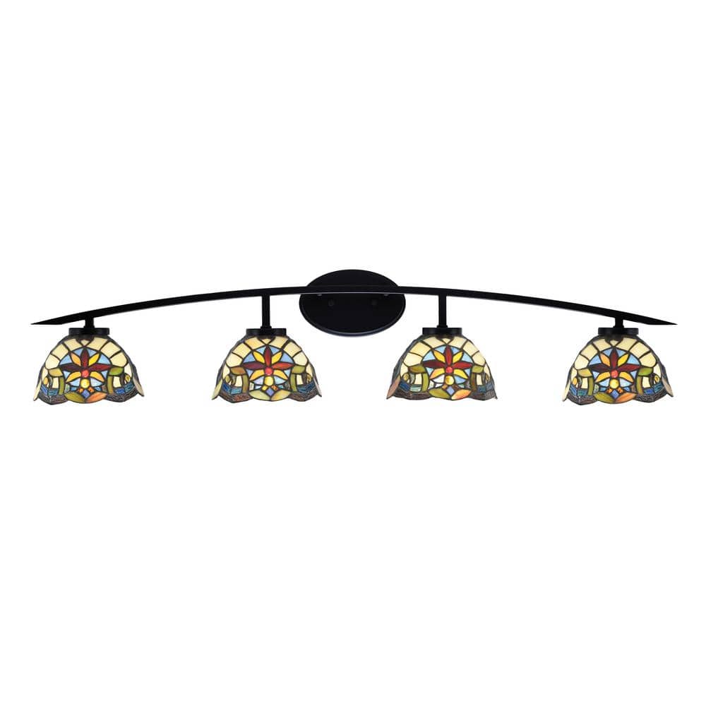 Siena 40 in. 4-Light Matte Black Vanity-Light with 7 in. Earth Star Art Gla