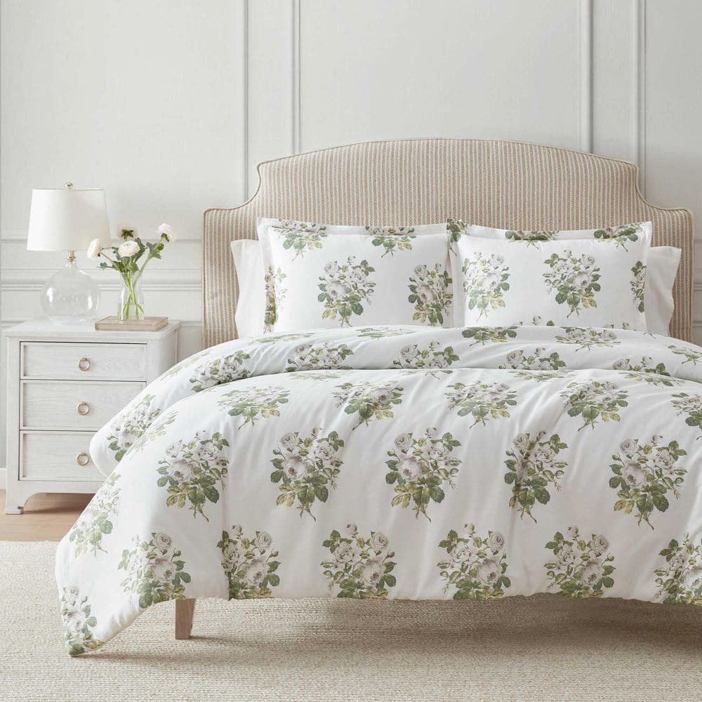 Martha Stewart Eloise Floral Grey Cotton Duvet Cover Set - King, image size:1000x1000