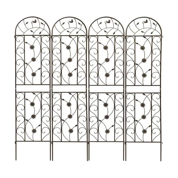 4-Pack 86.7 in. x 19.7 in. Brown Metal Rustproof Garden Trellis for Outdoor Climbing Plants and Flower Support