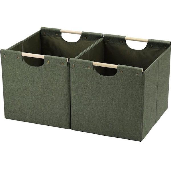 Unbranded Green 13 in. x 13 in. Linen Decorative Basket Set of 2