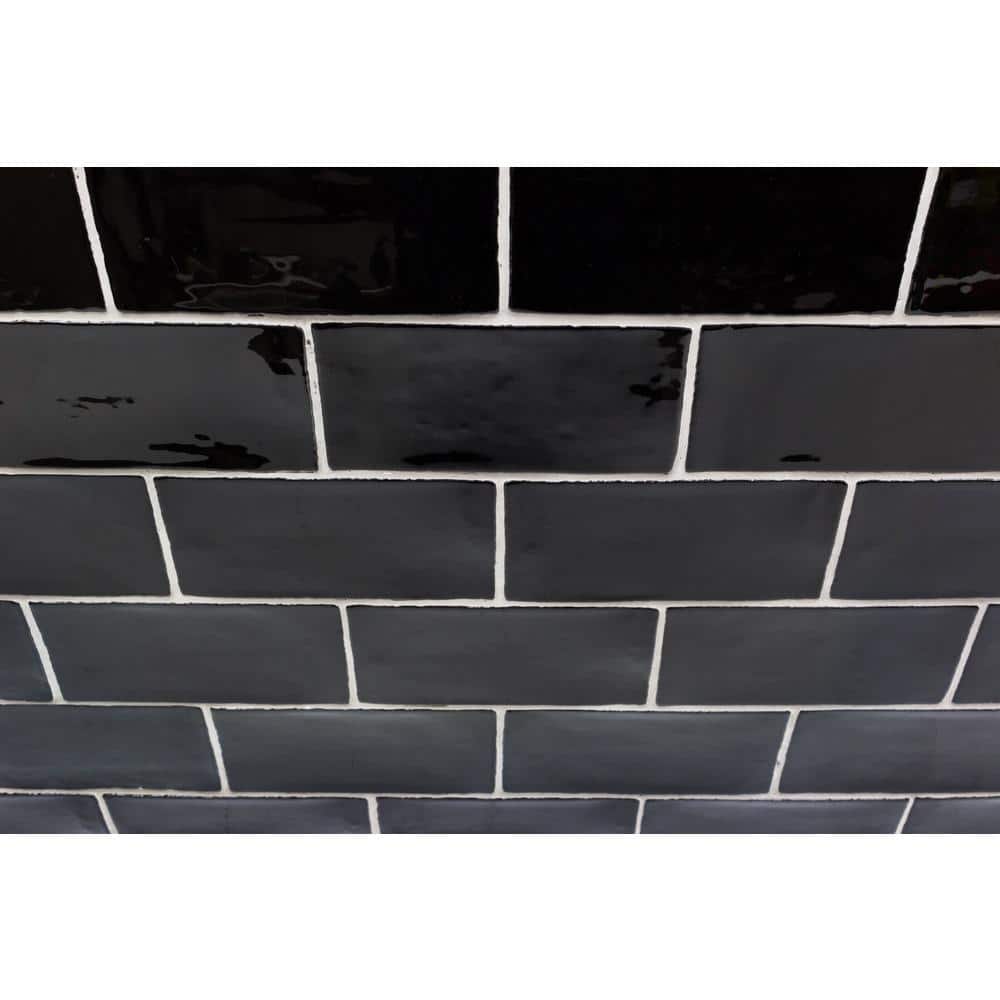 Messi Black Polished Ceramic Subway Wall Tile 3x6