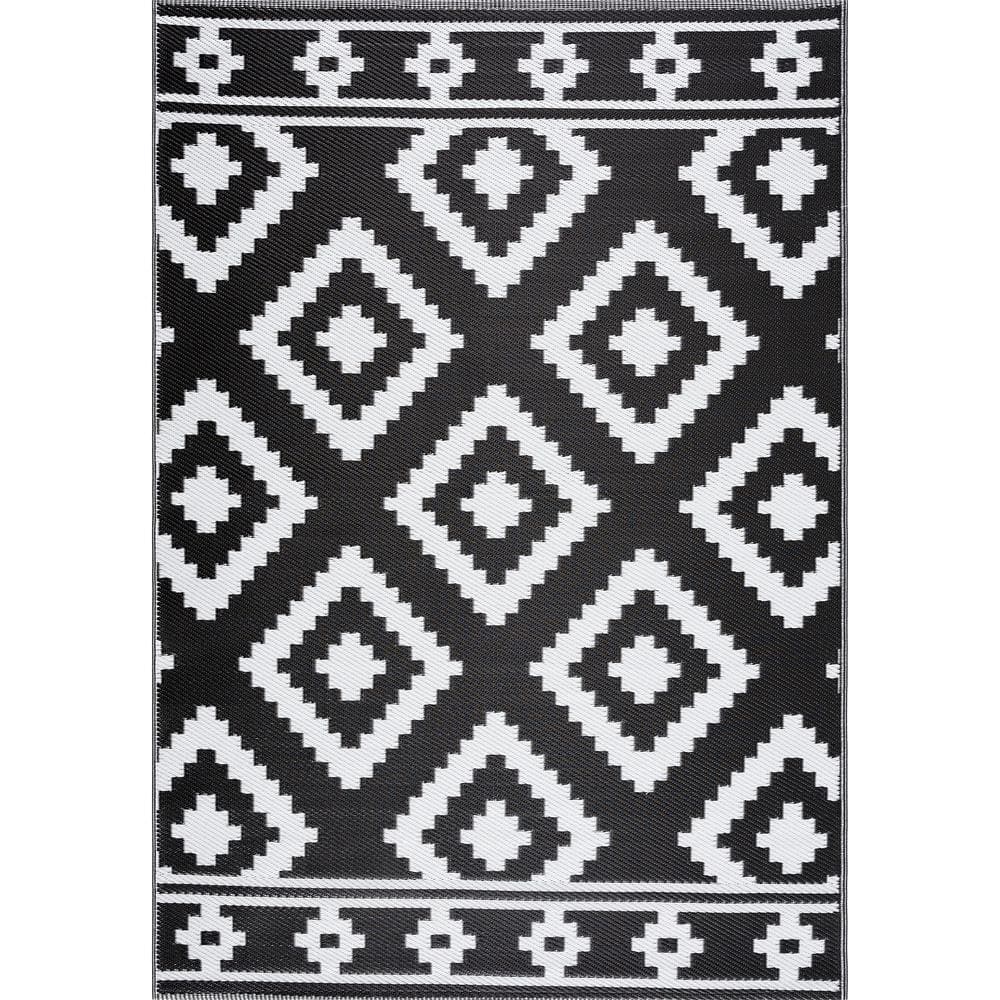 Playa Rug Milan Lightweight Reversible Recycled Plastic Outdoor Floor Mat/Rug - Black&White - 5'x7