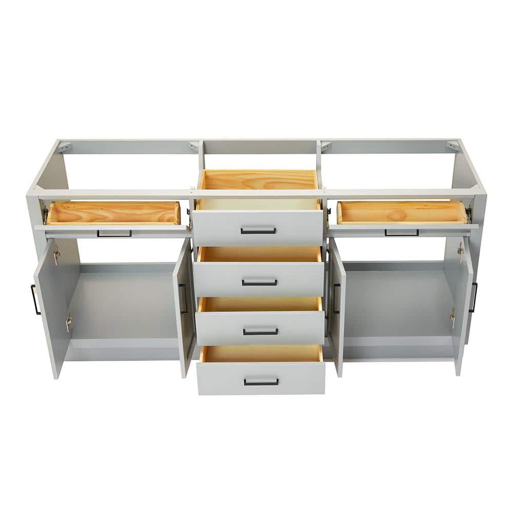 Ariel Hepburn 72" Gray Double Sink Freestanding Vanity Cabinet