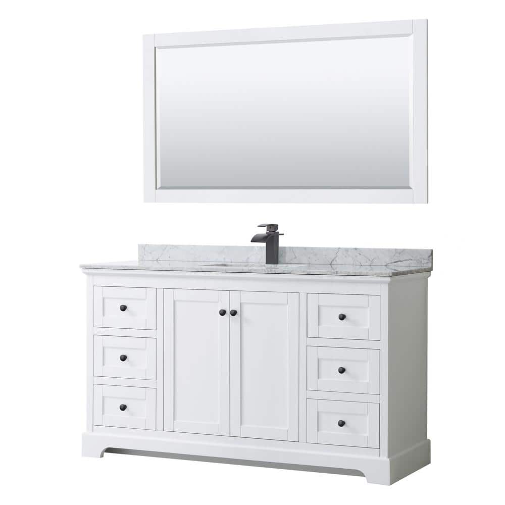 "Avery 60 in. W x 22 in. D x 35 in. H Single Bath Vanity in White with White Carrara Marble Top & 58"" Mirror" price history on PriceWatchPro