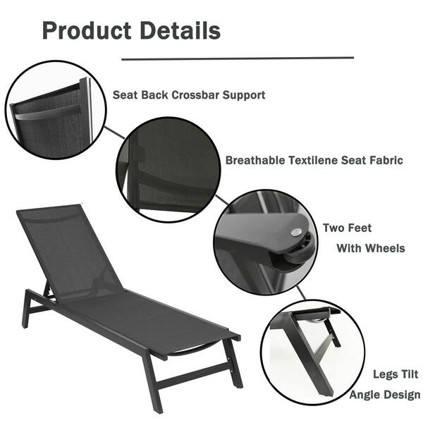 Afoxsos Black 2-Pieces Set Aluminum Outdoor Chaise Lounge