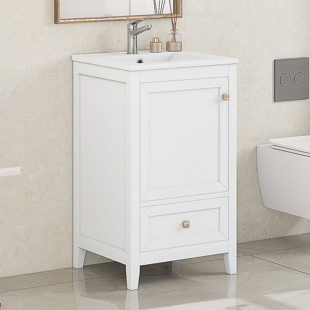 Ziyudura 20 in. Single Sink Freestanding White Bath Vanity with