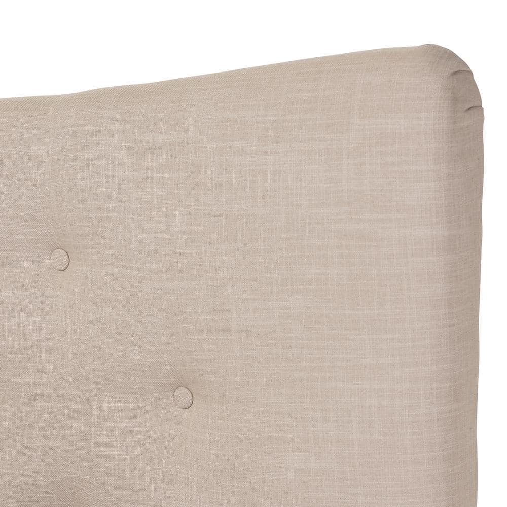 Hannah Beige Queen Linen Upholstered Platform Bed with Tufted Headboard