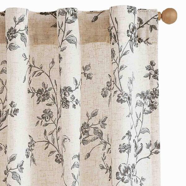 Black Floral Linen Blend 50 in. W x 96 in. L Back Tab Light Filtering Curtain (Set of 2)