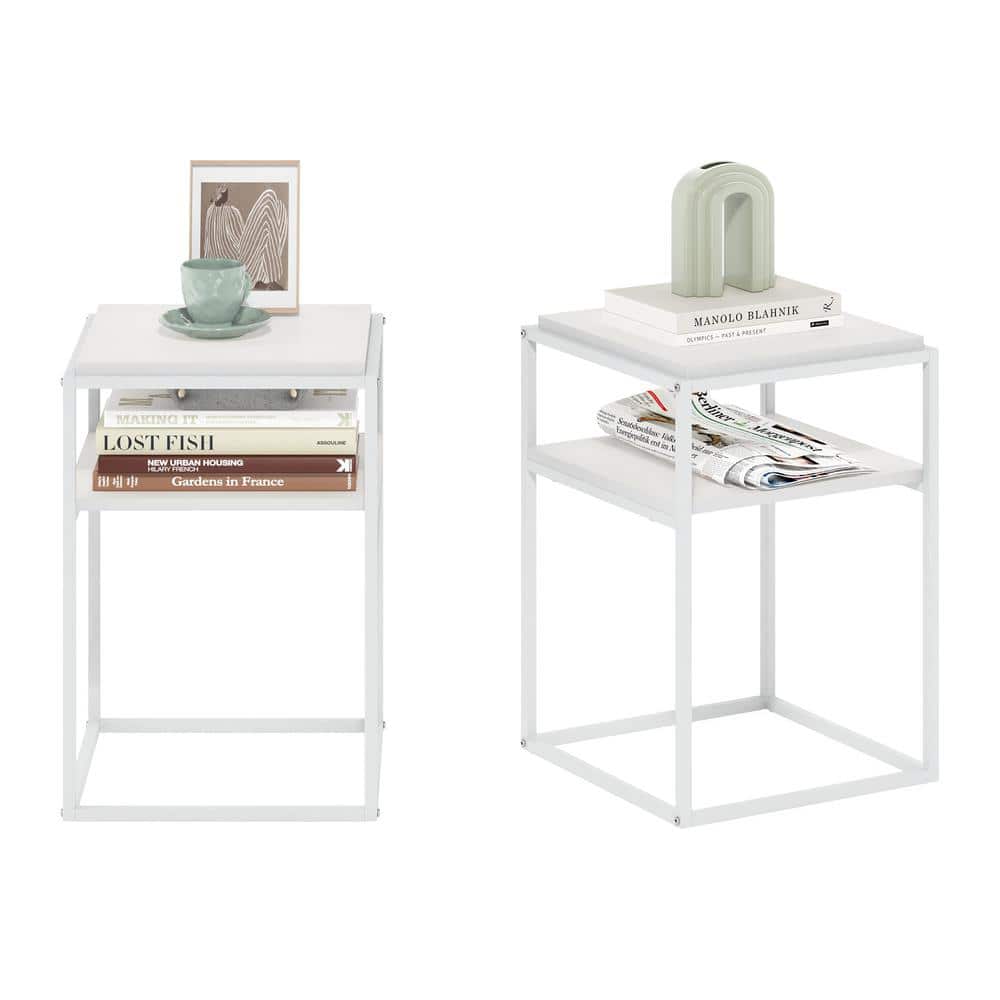 Solid White Stackable Wood and Metal 2-Tier Shelf Set