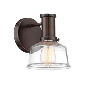 Carson 6.25 in. 1-Light Satin Copper Bronze Farmhouse Wall Scone with Clear Glass Shade