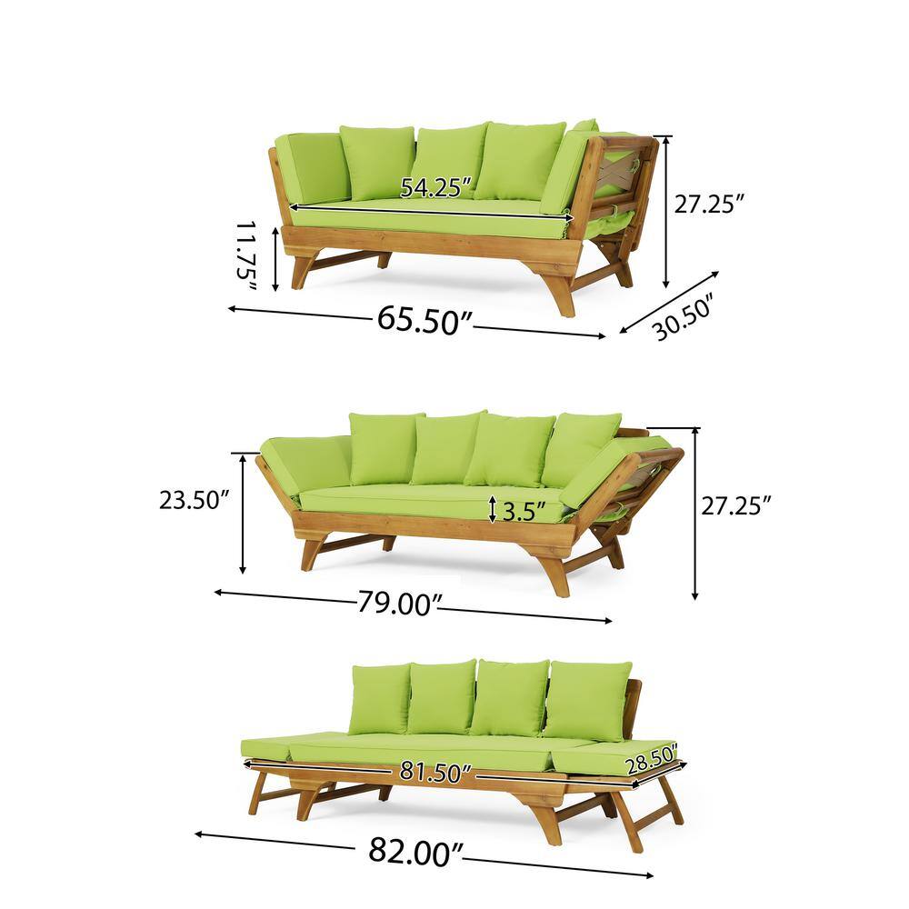 Expandable Teak Daybed with Light Green Cushions