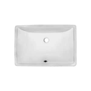 20 in Undermount Rectangular Bathroom Sink with Overflow Drain in White