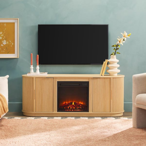 60 in. Coastal Oak Modern TV Stand with Storage and Electric Fireplace