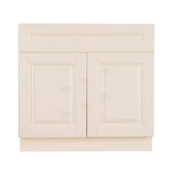LIFEART CABINETRY Oxford Creamy White Plywood Raised Panel Stock Assembled Base Kitchen Cabinet (24 in. W x 34.5 in. H x 24 in. D)