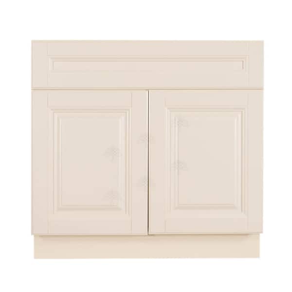 LIFEART CABINETRY Oxford Creamy White Plywood Raised Panel Stock Assembled Base Kitchen Cabinet (30 in. W x 34.5 in. H x 24 in. D)