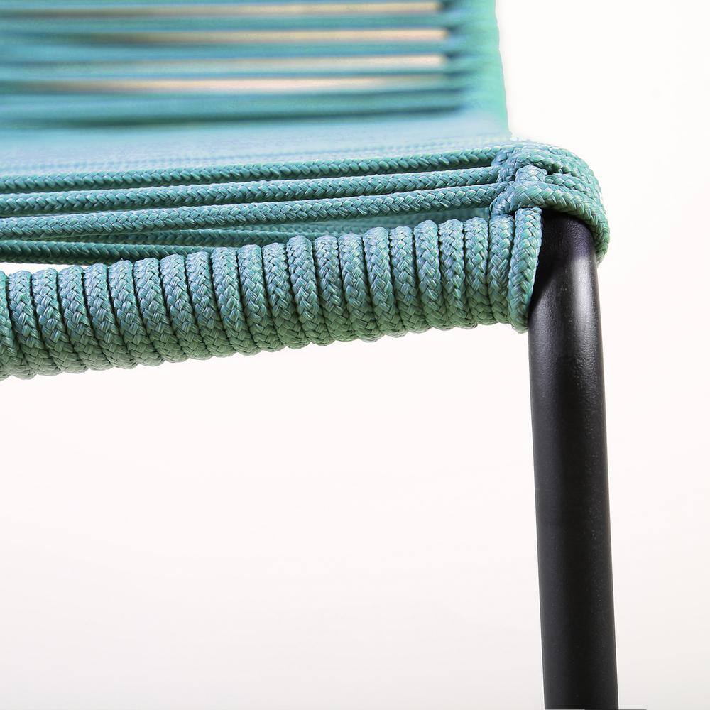 Shasta 26" Green Rope and Metal Outdoor Counter Stools - Set of 2