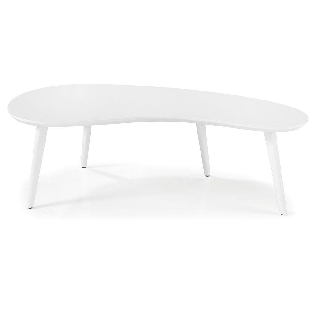 White Oval Solid Wood Mid-Century Modern Coffee Table