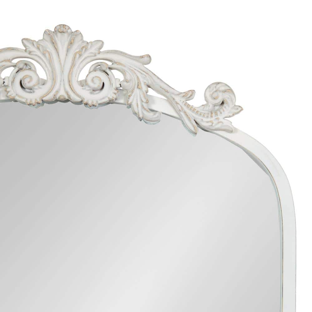 Antique White Baroque Arch Wall Mirror with Ornate Crown
